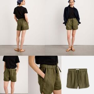 Alex Mill Sunny Pull on Shorts in 100% Linen in Deep Olive
